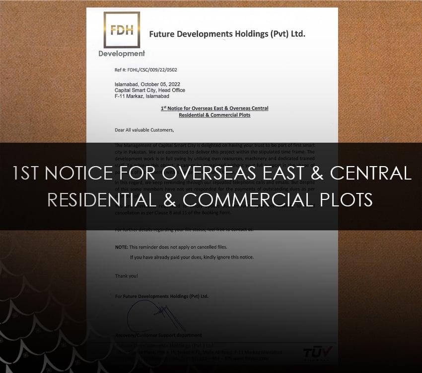 1st Notice for Overseas East and Central Residential and Commercial Plots