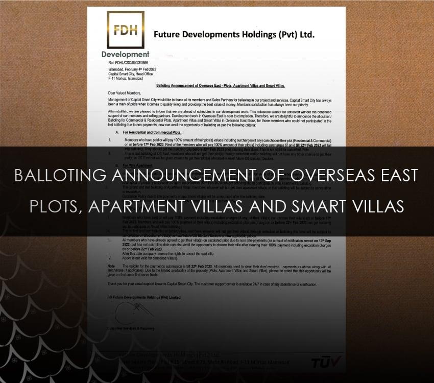 Balloting Announcement of Overseas East- Plots, Apartment Villas and Smart Villas