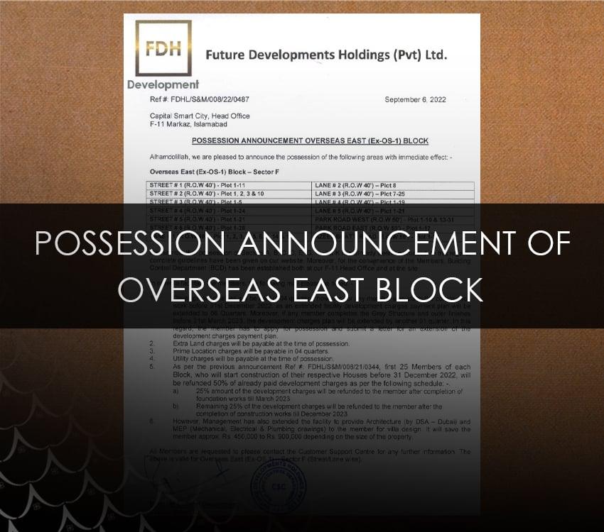 Possession Announcement of Overseas East Block