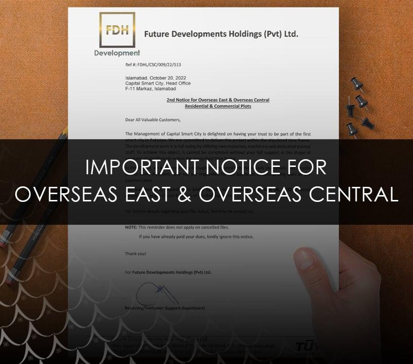 2nd Notice for Overseas East and Central Residential and Commercial Plots