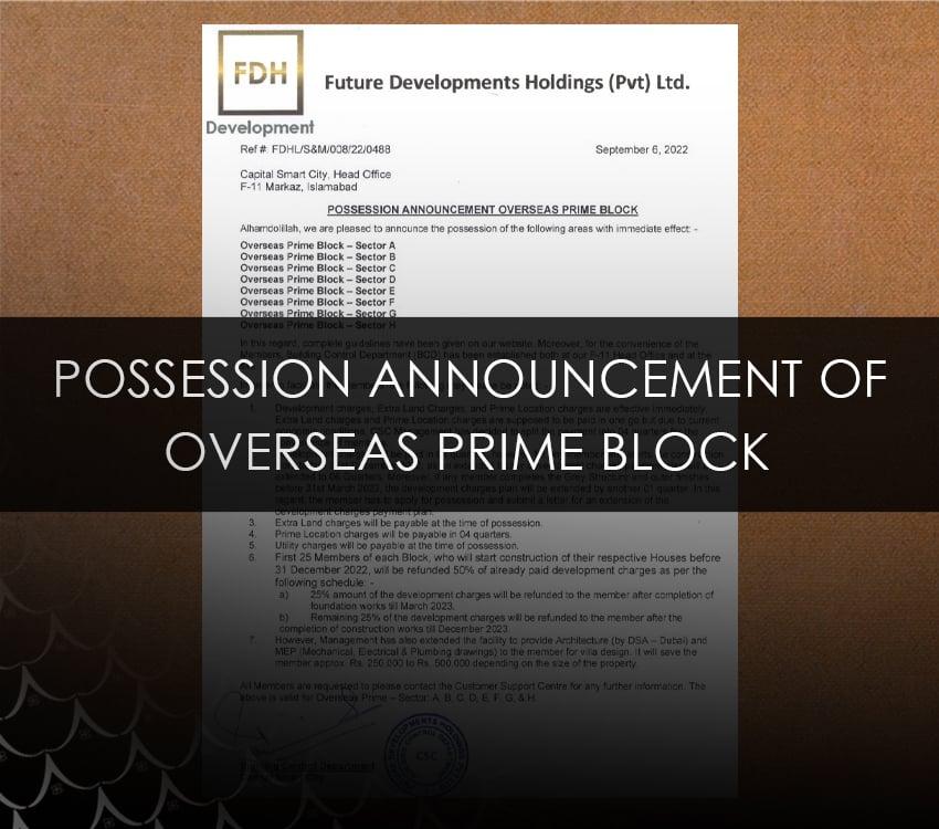 Possession Announcement of Overseas Prime Block