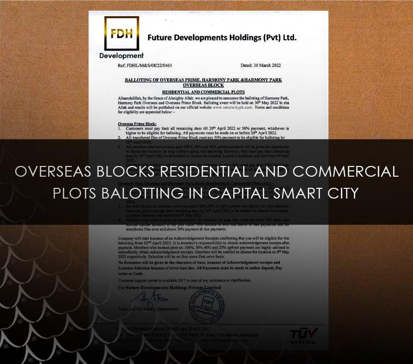 Overseas Blocks Residential and Commercial Plots Balloting