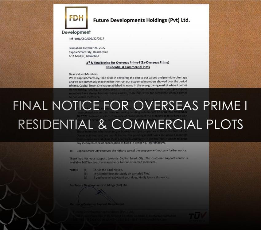 Final Notice for Overseas Prime I Residential and Commercial Plots